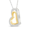 Thumbnail Image 2 of Diamond Tilted Double Heart Necklace 1/4 ct tw Sterling Silver & 10K Yellow Gold 18"