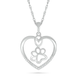 Diamond Accent Open Heart Paw Print Necklace Sterling Silver