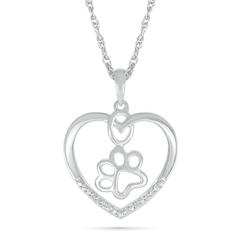 Main Image 1 of Diamond Accent Open Heart Paw Print Necklace Sterling Silver