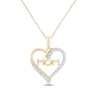 Diamond Heart Mom Necklace 1/5 ct tw 14K Yellow Gold-Plated Sterling Silver 18"