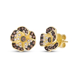 Le Vian Chocolate Ombré Diamond Flower Stud Earrings 5/8 ct tw 14K Honey Gold