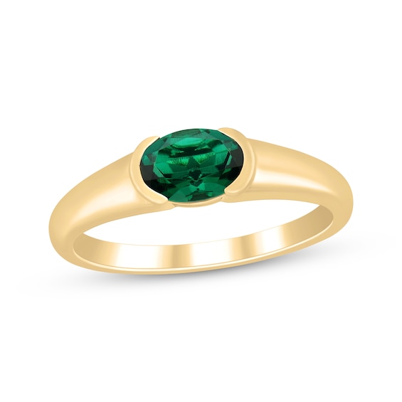 STUDIO BY KAY Oval-Cut Lab-Created Emerald Solitaire Ring 24K Yellow Gold Vermeil Sterling Silver