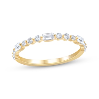 Now + Forever Lab-Grown Diamonds Emerald & Round-Cut Anniversary Ring 1/2 ct tw 14K Yellow Gold