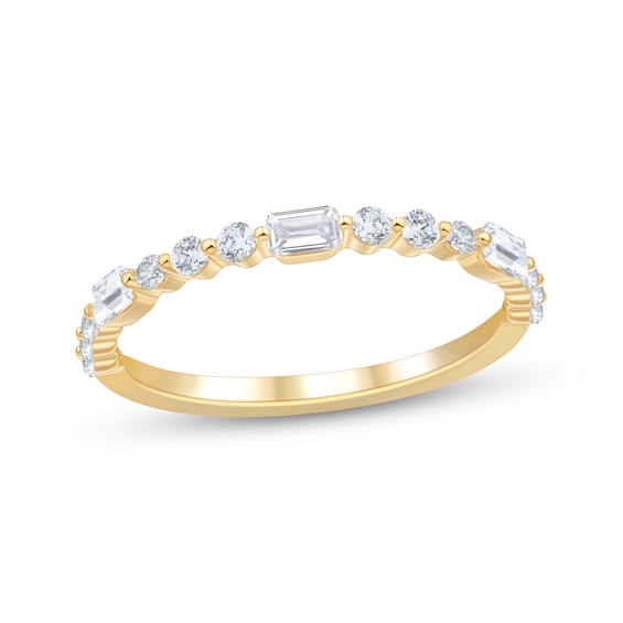 Now + Forever Lab-Grown Diamonds Emerald & Round-Cut Anniversary Ring 1/2 ct tw 14K Yellow Gold