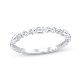 Now + Forever Lab-Grown Diamonds Emerald & Round-Cut Anniversary Ring 1/2 ct tw 14K White Gold