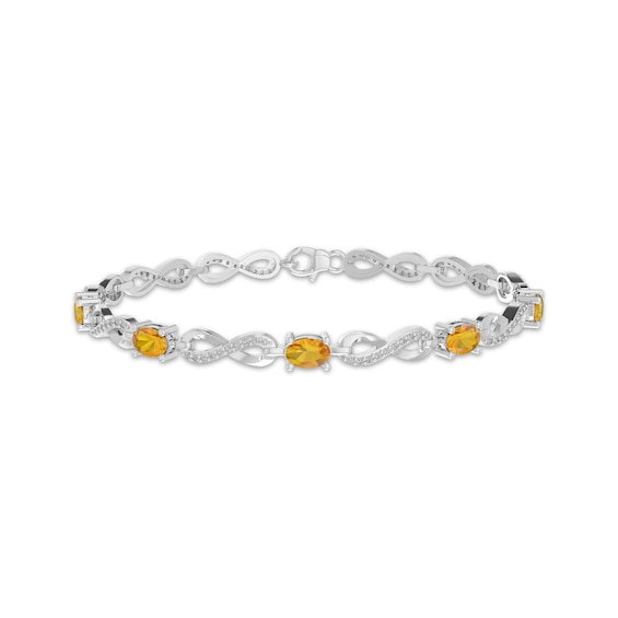 Oval-Cut Natural Citrine & White Lab-Created Sapphire Infinity Link Bracelet Sterling Silver 7.25"