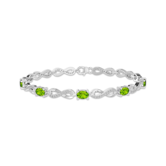 Oval-Cut Natural Peridot & White Lab-Created Sapphire Infinity Link Bracelet Sterling Silver 7.25"