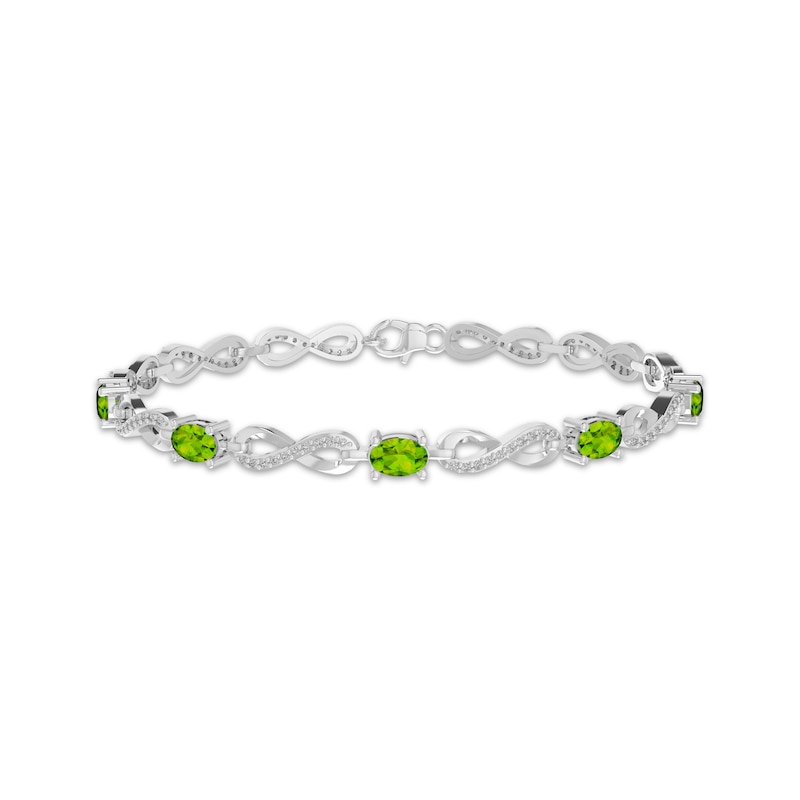 Main Image 1 of Oval-Cut Natural Peridot & White Lab-Created Sapphire Infinity Link Bracelet Sterling Silver 7.25"
