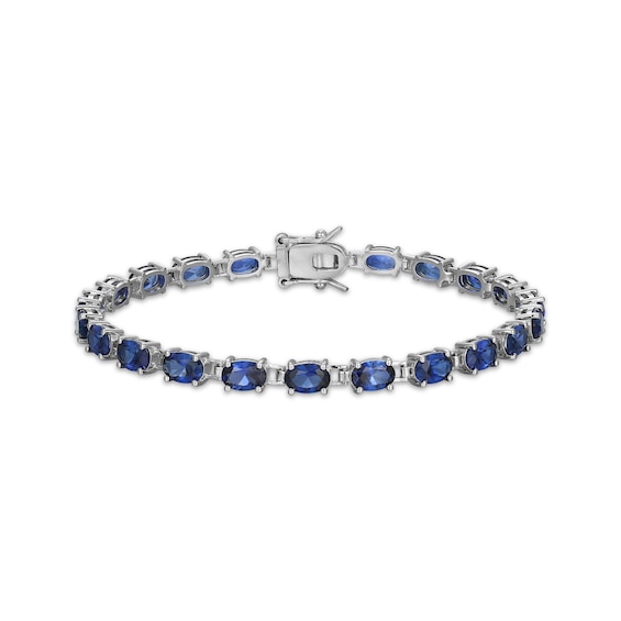 Oval-Cut Blue Lab-Created Sapphire Line Bracelet Sterling Silver 7.25"