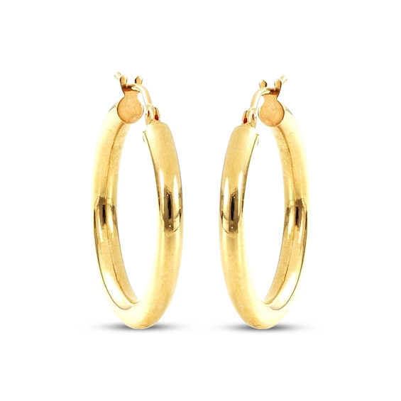 Tube Hoop Earrings Hollow 10K Yellow Gold 20mm