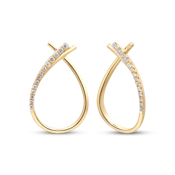 Diamond Teardrop Loop Earrings 1/8 ct tw 10K Yellow Gold