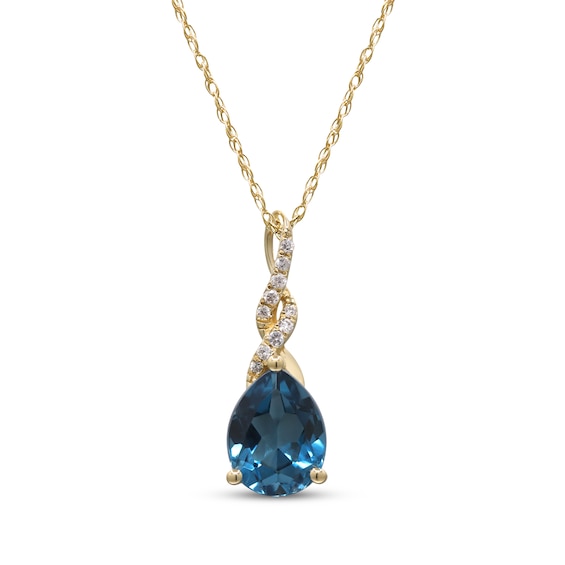 Pear-Shaped London Blue Topaz & Diamond Accent Necklace 10K Yellow Gold 18"