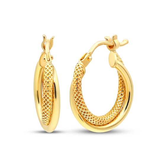 Reaura Mesh Twist Hoop Earrings Hollow 10K Yellow Gold