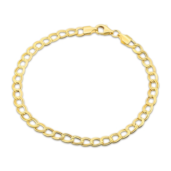 4.5mm Reaura Twin Curb Chain Bracelet Hollow 10K Yellow Gold 7.25"