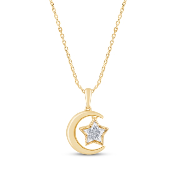 KAY Lab-Grown Diamonds Star-Shaped Solitaire & Crescent Moon Necklace 1/2 ct tw 10K Yellow Gold (F/VS2) 18"