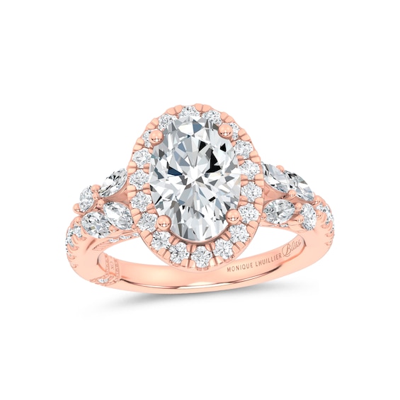 Monique Lhuillier Bliss Lab-Grown Diamond Oval-Shaped Halo Engagement Ring Setting 7/8 ct tw 14K Rose Gold
