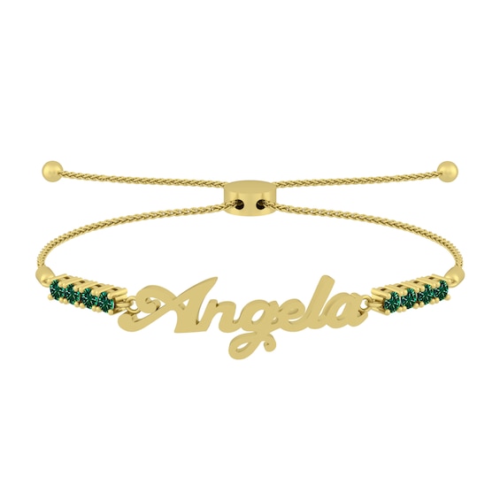 Birthstone Nameplate Bolo Bracelet (1 Stone and Name)