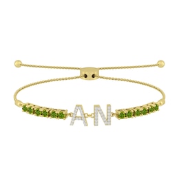 1/6 ct tw Diamond and Birthstone Couple's Initials Bolo Bracelet (1 Stone and 2 Initials)