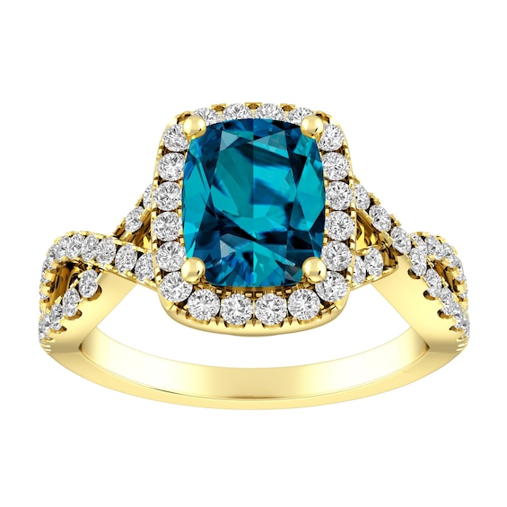London Blue Topaz and White Topaz Fashion Ring 10K Yellow Gold
