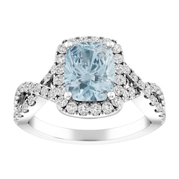 Aquamarine and White Topaz Fashion Ring Sterling Silver