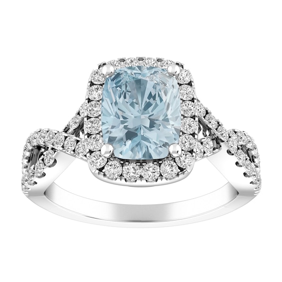 Aquamarine and White Topaz Fashion Ring Sterling Silver