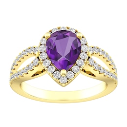 Amethyst and White Topaz Fashion Ring 10K Yellow Gold