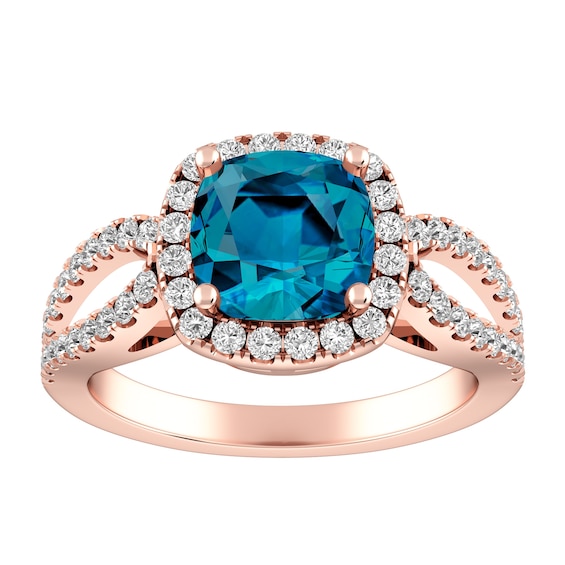 London Blue Topaz and White Topaz Fashion Ring 10K Rose Gold