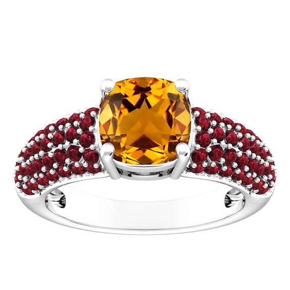 Citrine and Garnet Fashion Ring Sterling Silver