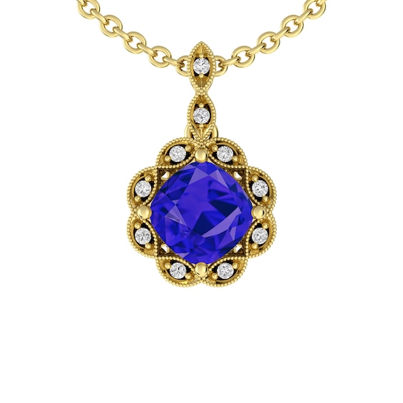 Tanzanite and White Topaz Fashion Pendant 10K Yellow Gold