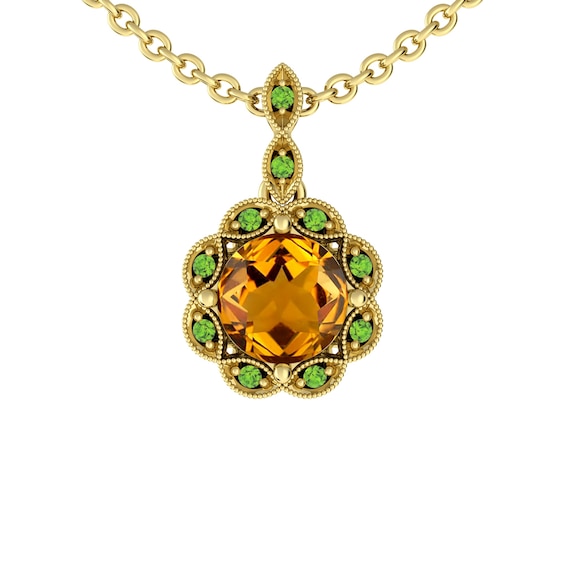 Citrine and Peridot Fashion Pendant 10K Yellow Gold