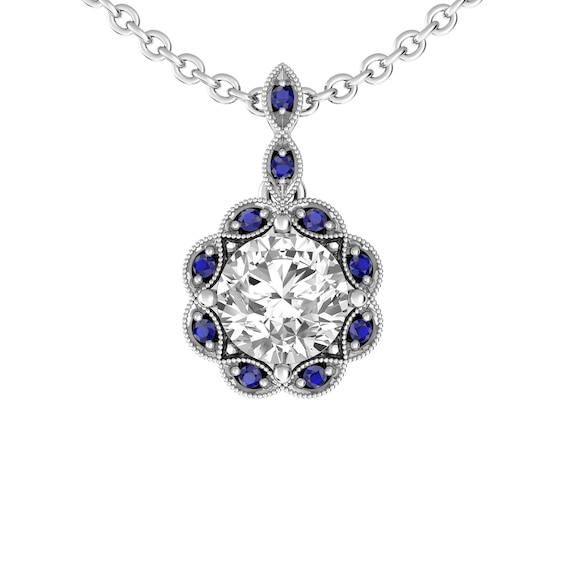 White Topaz and Sapphire Fashion Pendant Sterling Silver