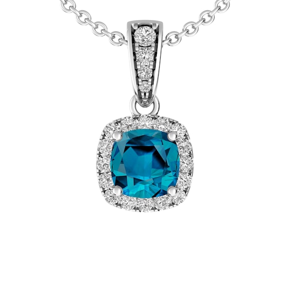 London Blue Topaz and White Topaz Fashion Pendant Sterling Silver
