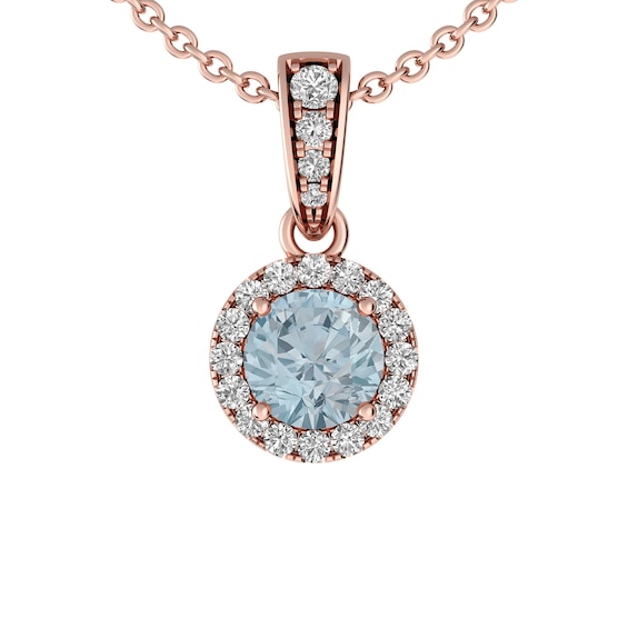 Aquamarine and White Topaz Fashion Pendant 10K Rose Gold