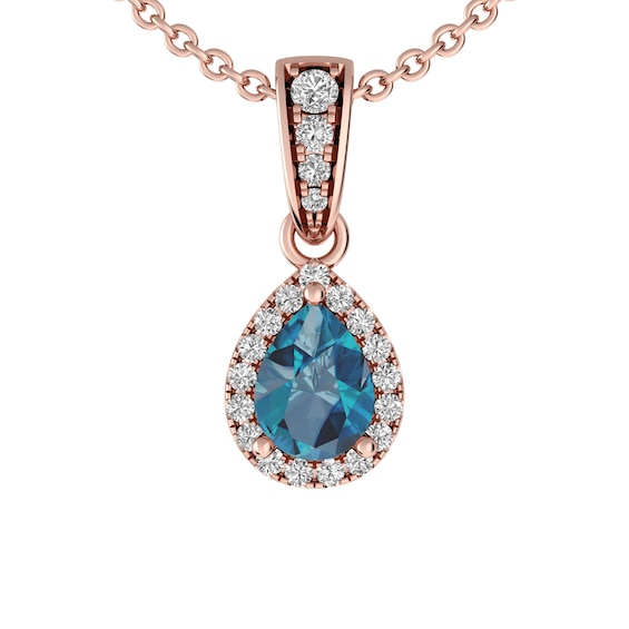 London Blue Topaz and White Topaz Fashion Pendant 10K Rose Gold