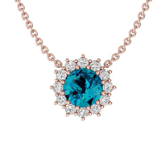 London Blue Topaz and White Topaz Fashion Pendant 10K Rose Gold