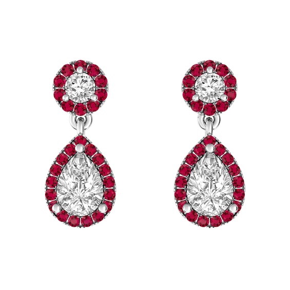 White Topaz and Ruby Fashion Earrings Sterling Silver
