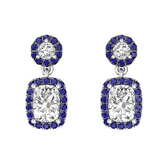 White Topaz and Sapphire Fashion Earrings Sterling Silver