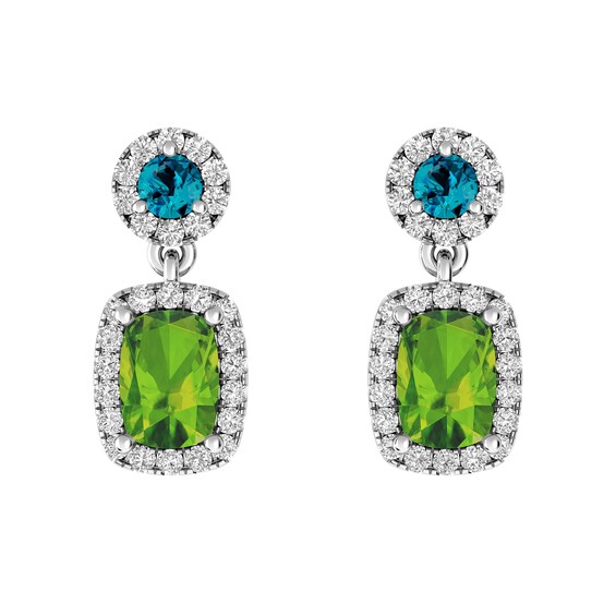 Peridot and London Blue Topaz and White Topaz Fashion Earrings Sterling Silver