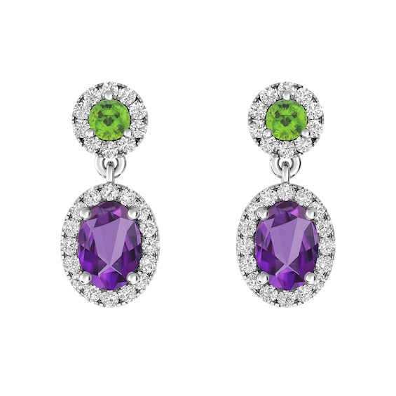 Amethyst and Peridot and White Topaz Fashion Earrings Sterling Silver