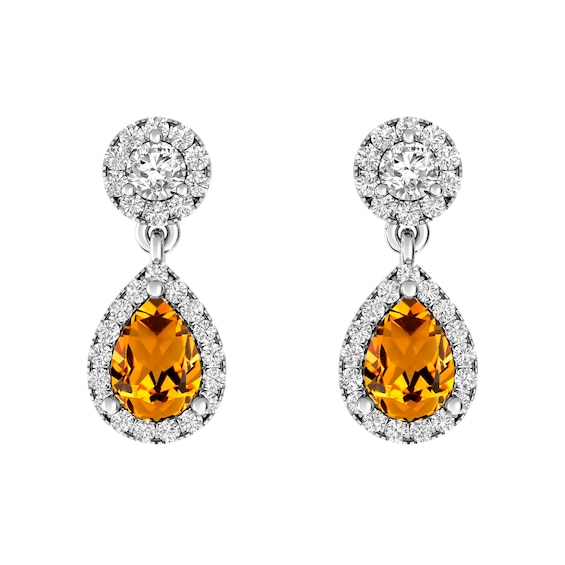 Citrine and White Topaz Fashion Earrings Sterling Silver