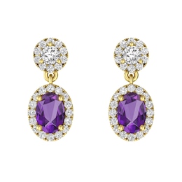 Amethyst and White Topaz Fashion Earrings 10K Yellow Gold