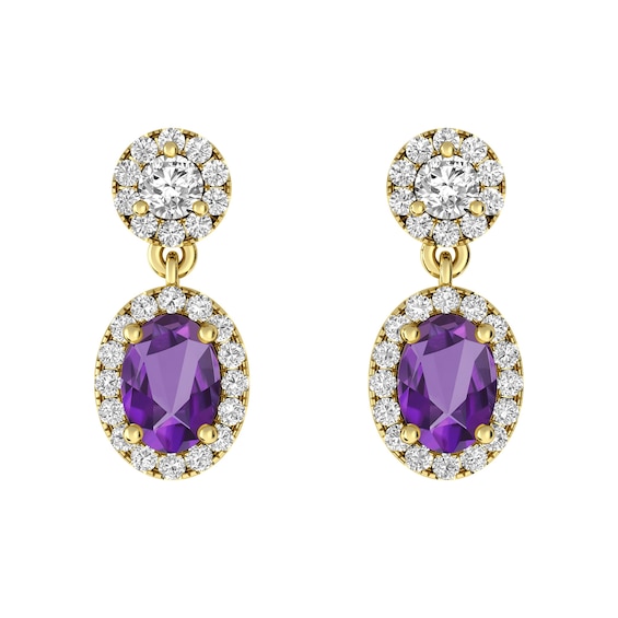 Amethyst and White Topaz Fashion Earrings 10K Yellow Gold