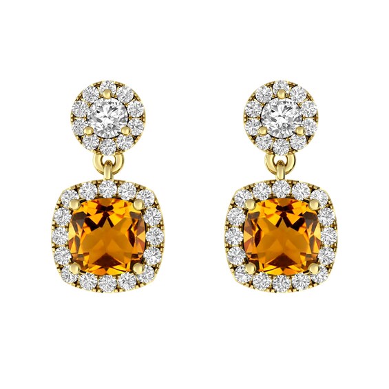 Citrine and White Topaz Fashion Earrings 10K Yellow Gold