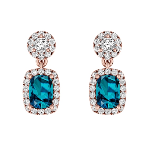 London Blue Topaz and White Topaz Fashion Earrings 10K Rose Gold
