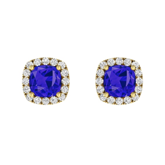 Tanzanite and White Topaz Fashion Earrings 10K Yellow Gold
