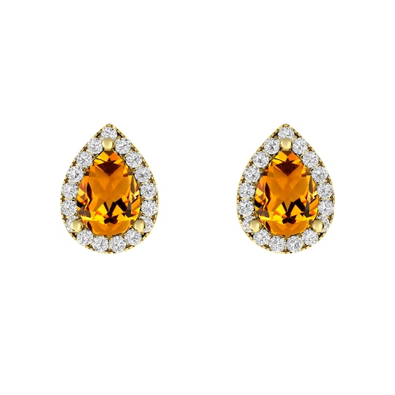 Citrine and White Topaz Fashion Earrings 10K Yellow Gold