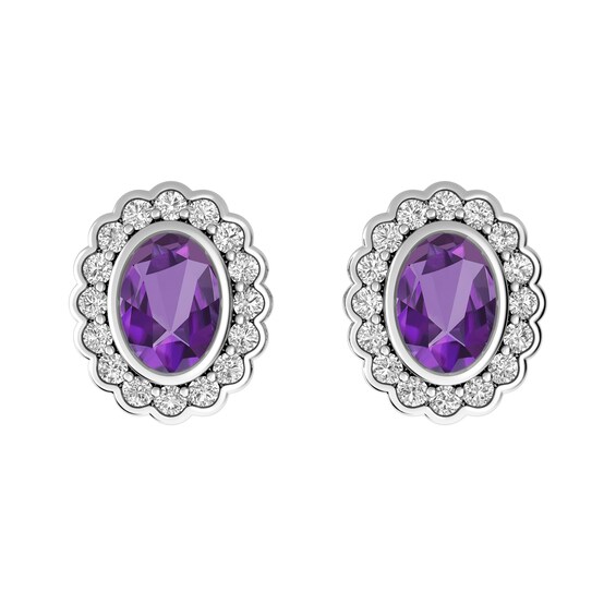 Amethyst and White Topaz Fashion Earrings Sterling Silver