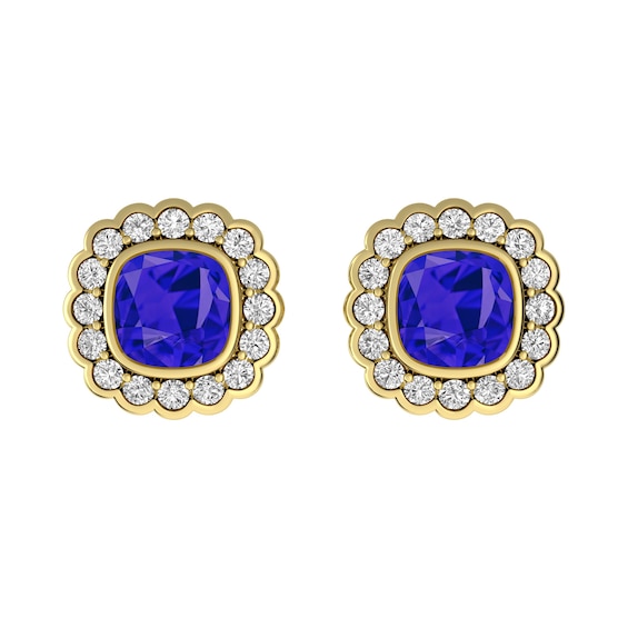 Tanzanite and White Topaz Fashion Earrings 10K Yellow Gold