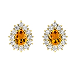 Citrine and White Topaz Fashion Earrings 10K Yellow Gold