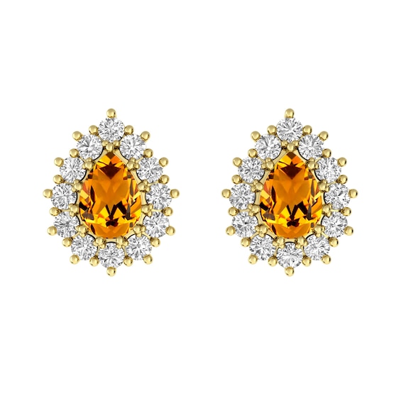 Citrine and White Topaz Fashion Earrings 10K Yellow Gold